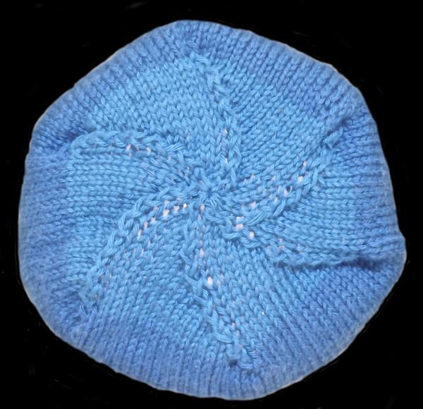 Hand knitted baby cap in blue and white with a head circumference 42 - 44 cm 16,54 - 17,32 inch